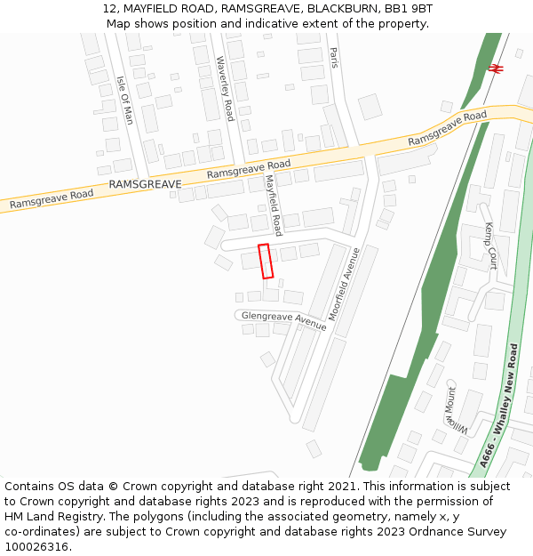 12, MAYFIELD ROAD, RAMSGREAVE, BLACKBURN, BB1 9BT: Location map and indicative extent of plot