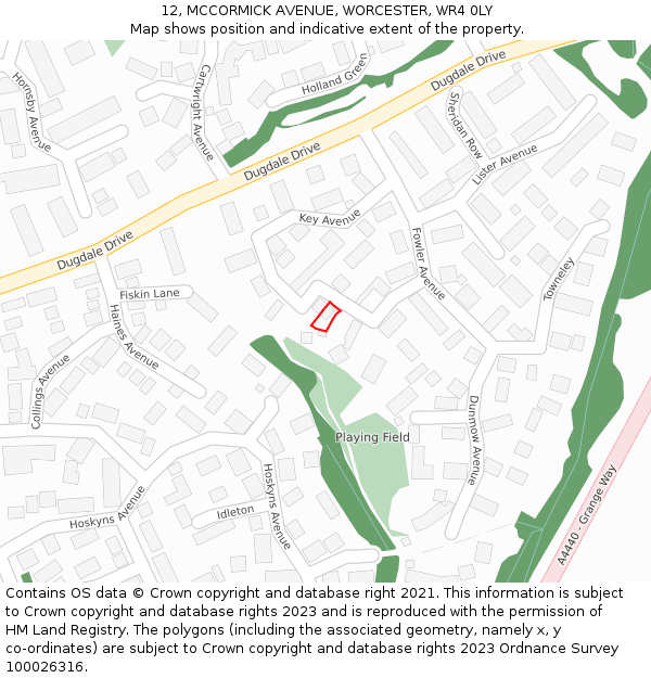 12, MCCORMICK AVENUE, WORCESTER, WR4 0LY: Location map and indicative extent of plot