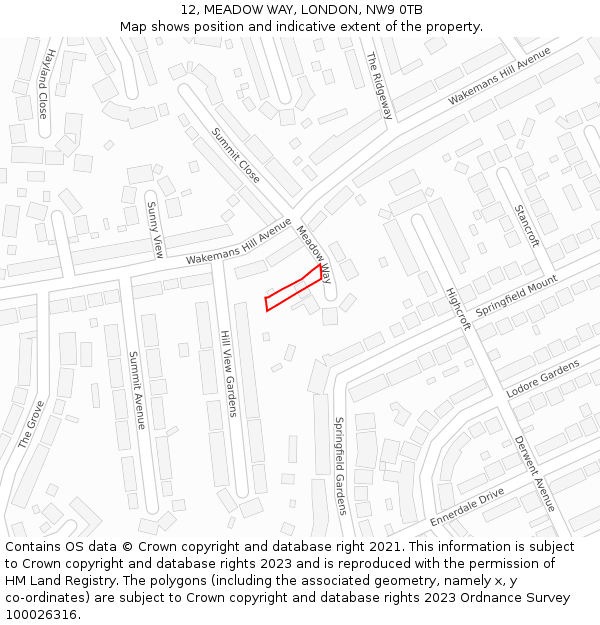 12, MEADOW WAY, LONDON, NW9 0TB: Location map and indicative extent of plot