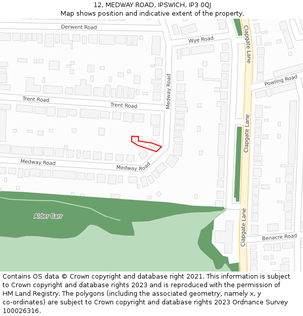 12, MEDWAY ROAD, IPSWICH, IP3 0QJ: Location map and indicative extent of plot