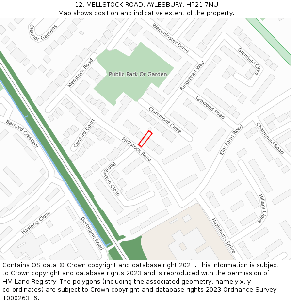12, MELLSTOCK ROAD, AYLESBURY, HP21 7NU: Location map and indicative extent of plot