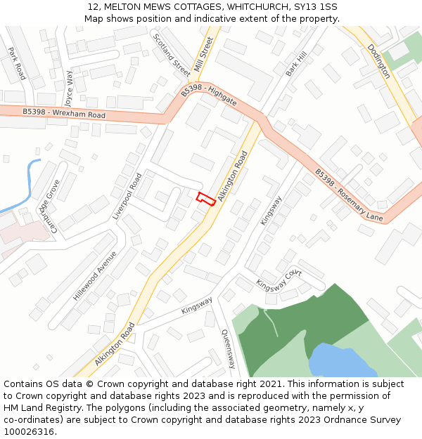 12, MELTON MEWS COTTAGES, WHITCHURCH, SY13 1SS: Location map and indicative extent of plot