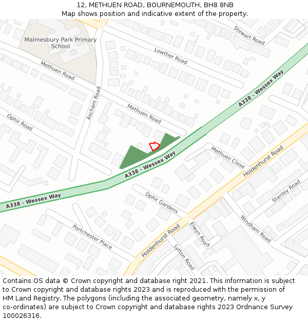 12, METHUEN ROAD, BOURNEMOUTH, BH8 8NB: Location map and indicative extent of plot