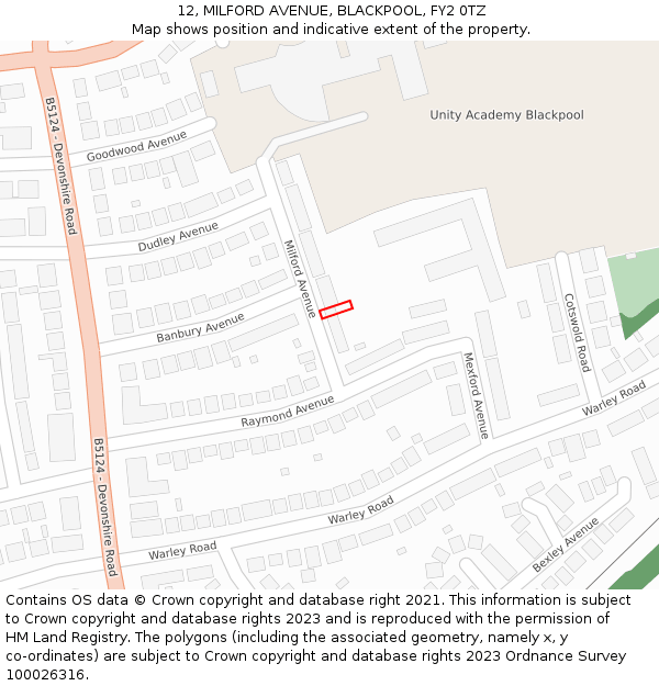 12, MILFORD AVENUE, BLACKPOOL, FY2 0TZ: Location map and indicative extent of plot