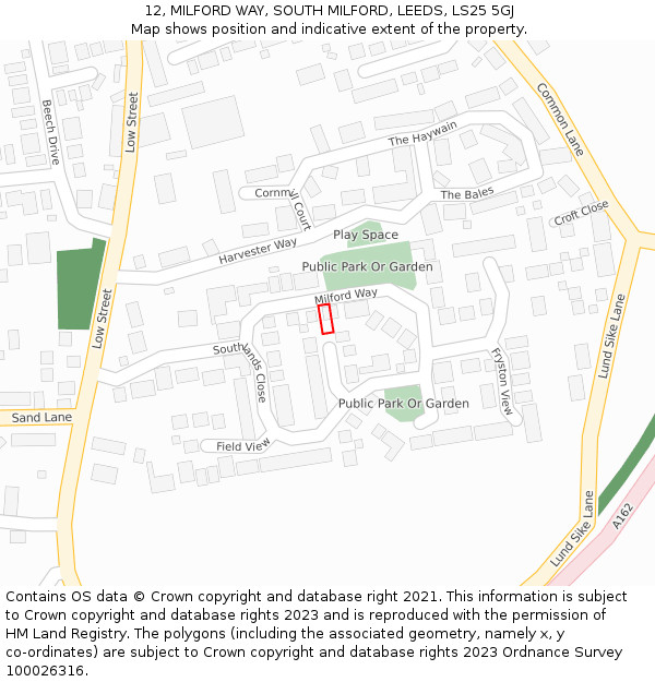 12, MILFORD WAY, SOUTH MILFORD, LEEDS, LS25 5GJ: Location map and indicative extent of plot