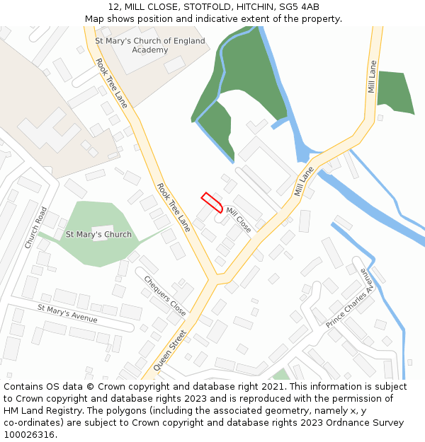 12, MILL CLOSE, STOTFOLD, HITCHIN, SG5 4AB: Location map and indicative extent of plot