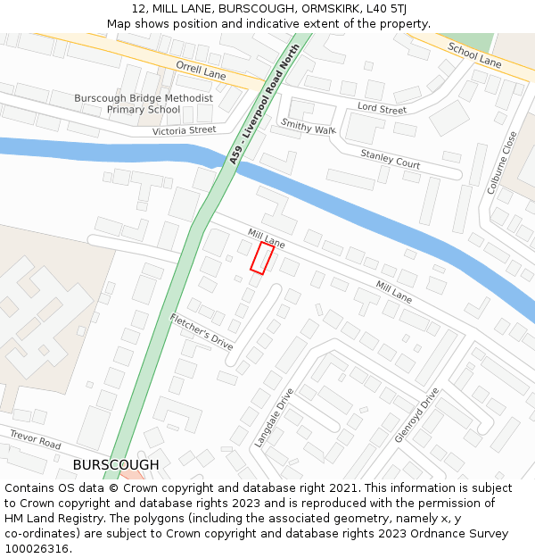 12, MILL LANE, BURSCOUGH, ORMSKIRK, L40 5TJ: Location map and indicative extent of plot