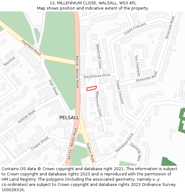 12, MILLENNIUM CLOSE, WALSALL, WS3 4PL: Location map and indicative extent of plot