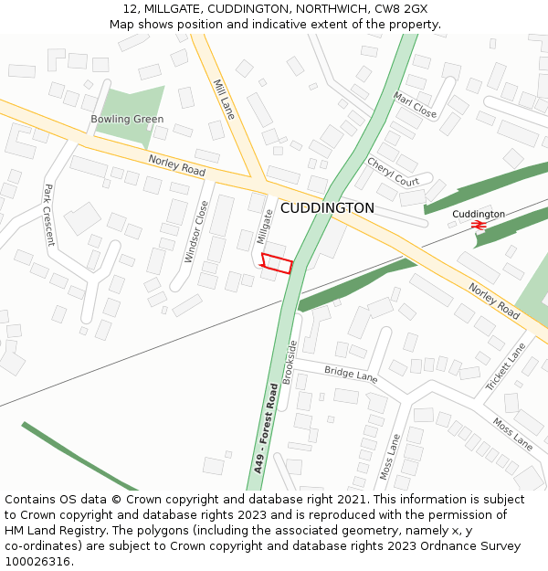 12, MILLGATE, CUDDINGTON, NORTHWICH, CW8 2GX: Location map and indicative extent of plot