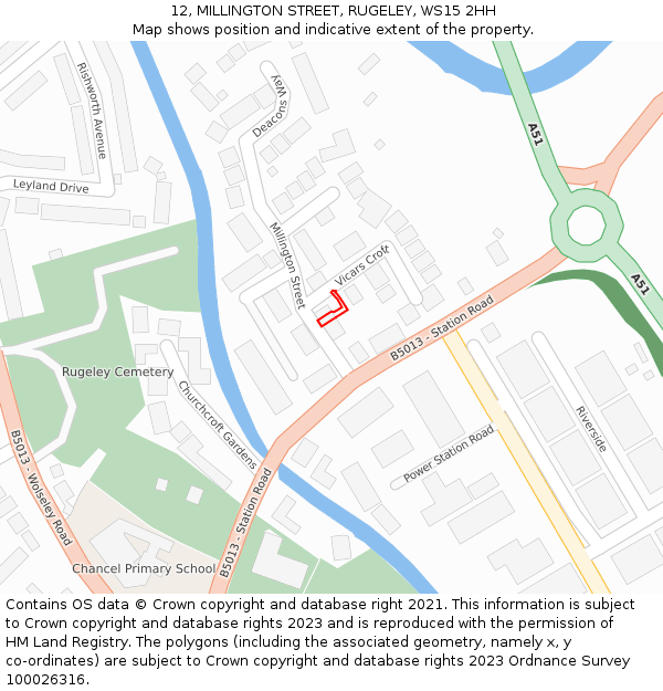 12, MILLINGTON STREET, RUGELEY, WS15 2HH: Location map and indicative extent of plot