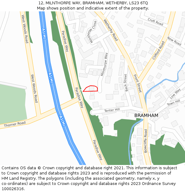 12, MILNTHORPE WAY, BRAMHAM, WETHERBY, LS23 6TQ: Location map and indicative extent of plot