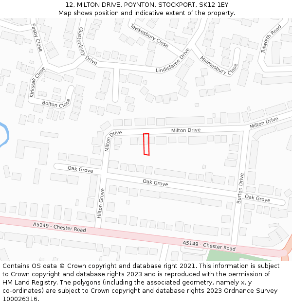 12, MILTON DRIVE, POYNTON, STOCKPORT, SK12 1EY: Location map and indicative extent of plot