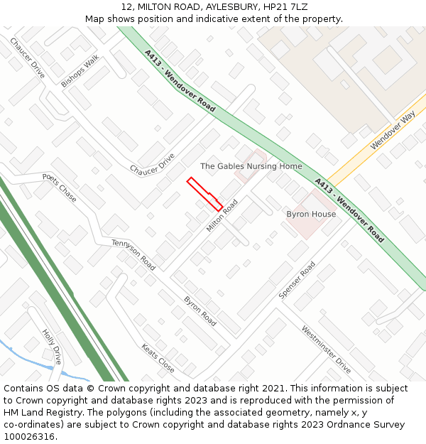 12, MILTON ROAD, AYLESBURY, HP21 7LZ: Location map and indicative extent of plot