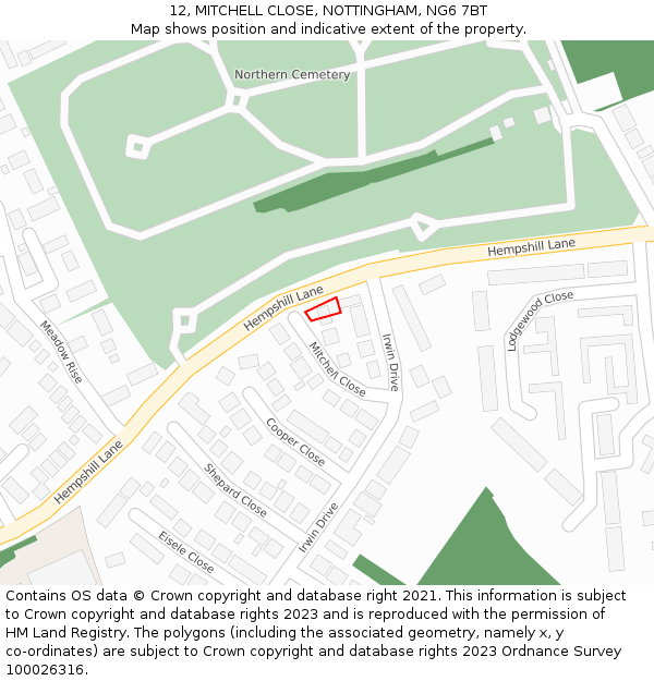 12, MITCHELL CLOSE, NOTTINGHAM, NG6 7BT: Location map and indicative extent of plot