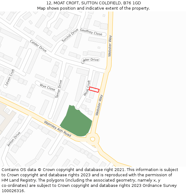 12, MOAT CROFT, SUTTON COLDFIELD, B76 1GD: Location map and indicative extent of plot