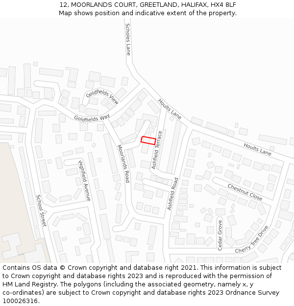 12, MOORLANDS COURT, GREETLAND, HALIFAX, HX4 8LF: Location map and indicative extent of plot