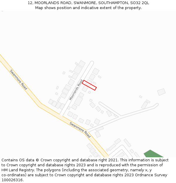 12, MOORLANDS ROAD, SWANMORE, SOUTHAMPTON, SO32 2QL: Location map and indicative extent of plot