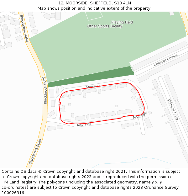 12, MOORSIDE, SHEFFIELD, S10 4LN: Location map and indicative extent of plot