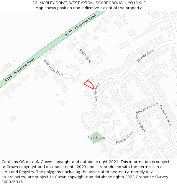 12, MORLEY DRIVE, WEST AYTON, SCARBOROUGH, YO13 9LF: Location map and indicative extent of plot