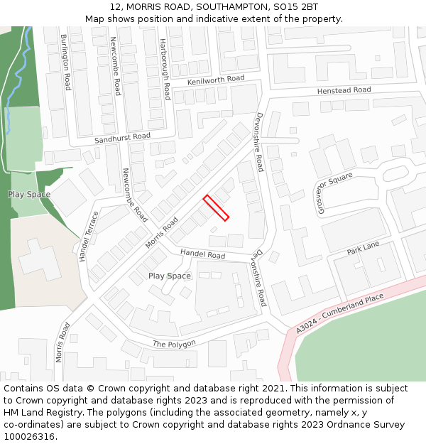 12, MORRIS ROAD, SOUTHAMPTON, SO15 2BT: Location map and indicative extent of plot