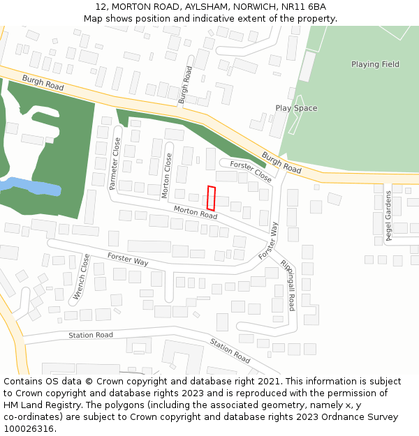 12, MORTON ROAD, AYLSHAM, NORWICH, NR11 6BA: Location map and indicative extent of plot