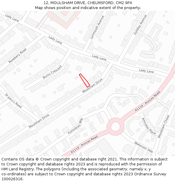12, MOULSHAM DRIVE, CHELMSFORD, CM2 9PX: Location map and indicative extent of plot