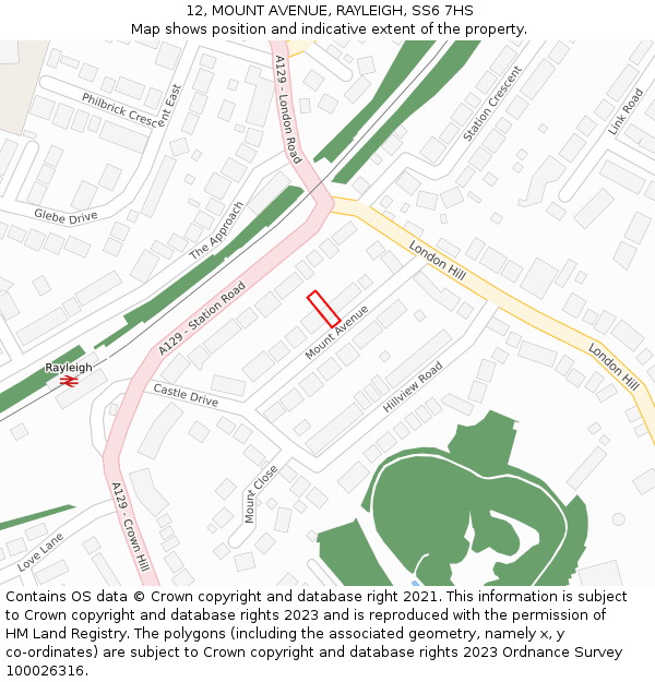 12, MOUNT AVENUE, RAYLEIGH, SS6 7HS: Location map and indicative extent of plot