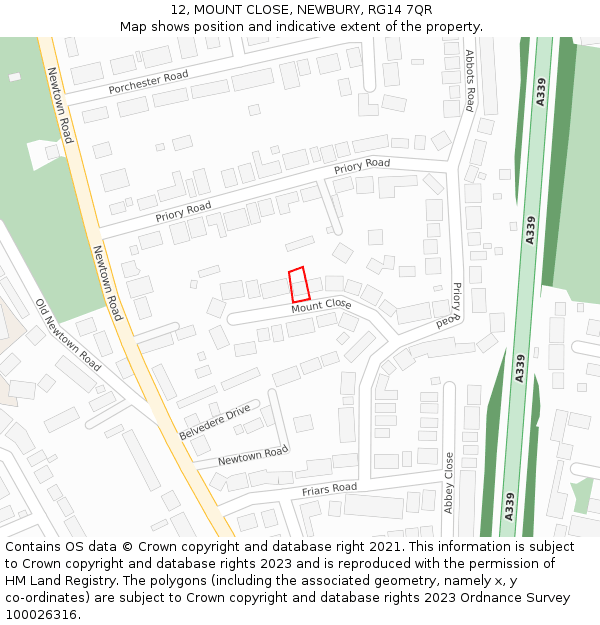 12, MOUNT CLOSE, NEWBURY, RG14 7QR: Location map and indicative extent of plot