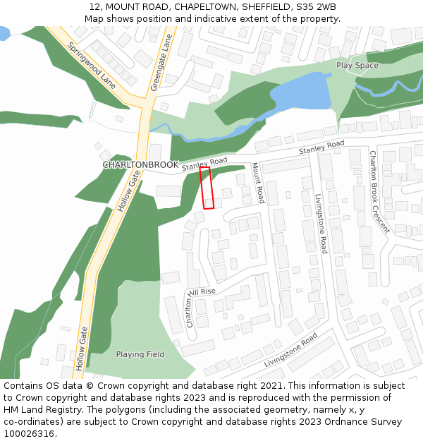 12, MOUNT ROAD, CHAPELTOWN, SHEFFIELD, S35 2WB: Location map and indicative extent of plot