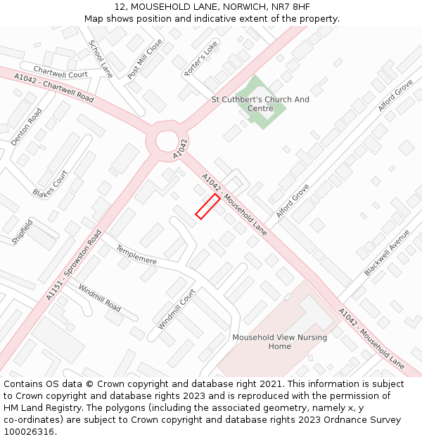 12, MOUSEHOLD LANE, NORWICH, NR7 8HF: Location map and indicative extent of plot