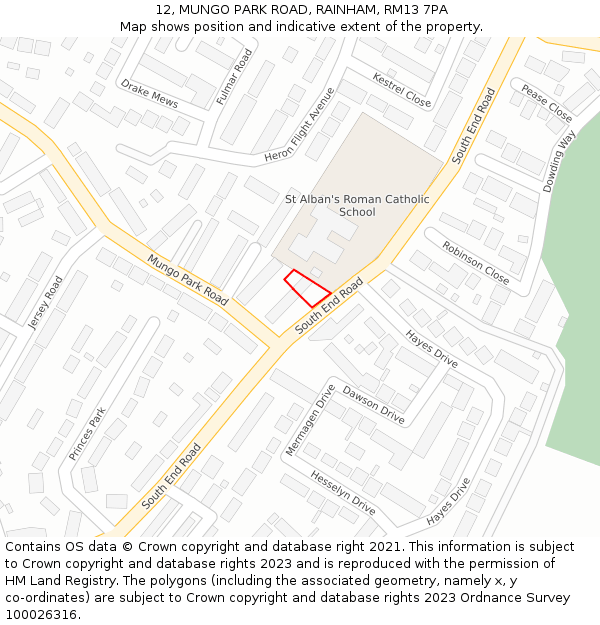 12, MUNGO PARK ROAD, RAINHAM, RM13 7PA: Location map and indicative extent of plot
