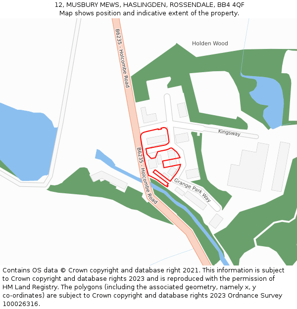 12, MUSBURY MEWS, HASLINGDEN, ROSSENDALE, BB4 4QF: Location map and indicative extent of plot