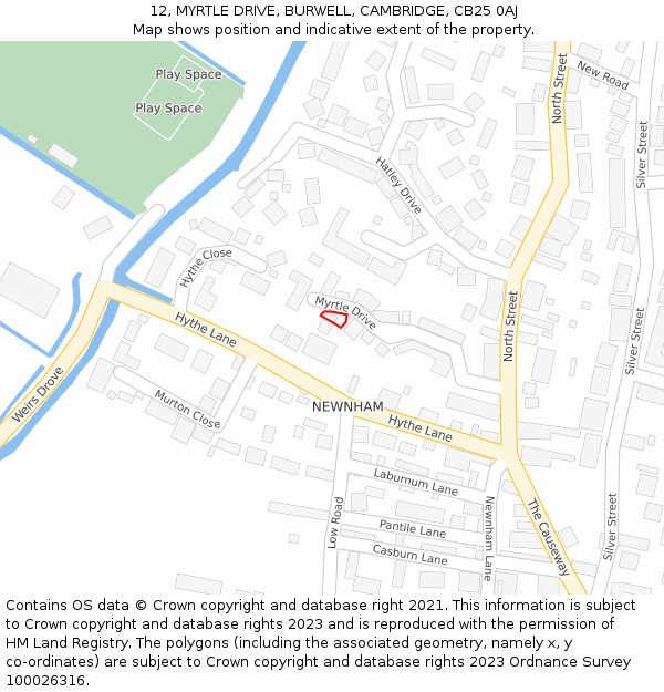 12, MYRTLE DRIVE, BURWELL, CAMBRIDGE, CB25 0AJ: Location map and indicative extent of plot