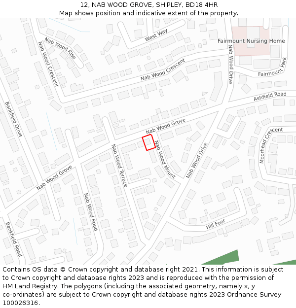 12, NAB WOOD GROVE, SHIPLEY, BD18 4HR: Location map and indicative extent of plot