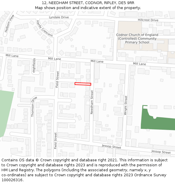 12, NEEDHAM STREET, CODNOR, RIPLEY, DE5 9RR: Location map and indicative extent of plot