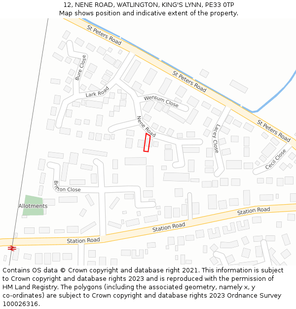 12, NENE ROAD, WATLINGTON, KING'S LYNN, PE33 0TP: Location map and indicative extent of plot