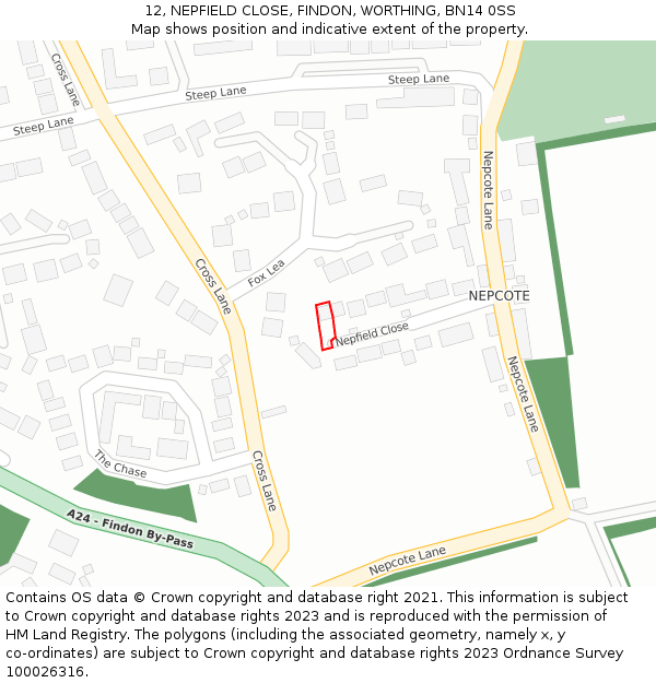 12, NEPFIELD CLOSE, FINDON, WORTHING, BN14 0SS: Location map and indicative extent of plot