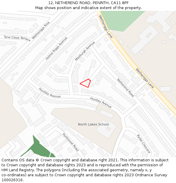 12, NETHEREND ROAD, PENRITH, CA11 8PF: Location map and indicative extent of plot