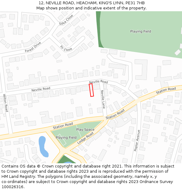12, NEVILLE ROAD, HEACHAM, KING'S LYNN, PE31 7HB: Location map and indicative extent of plot