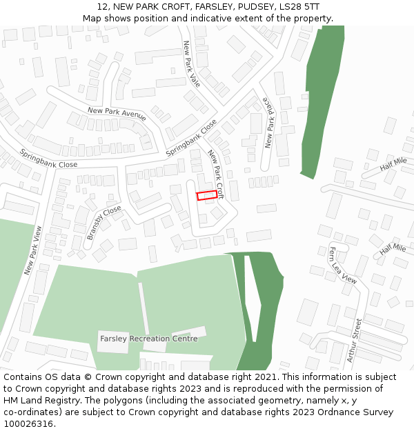 12, NEW PARK CROFT, FARSLEY, PUDSEY, LS28 5TT: Location map and indicative extent of plot