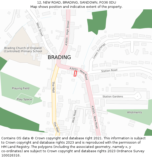 12, NEW ROAD, BRADING, SANDOWN, PO36 0DU: Location map and indicative extent of plot