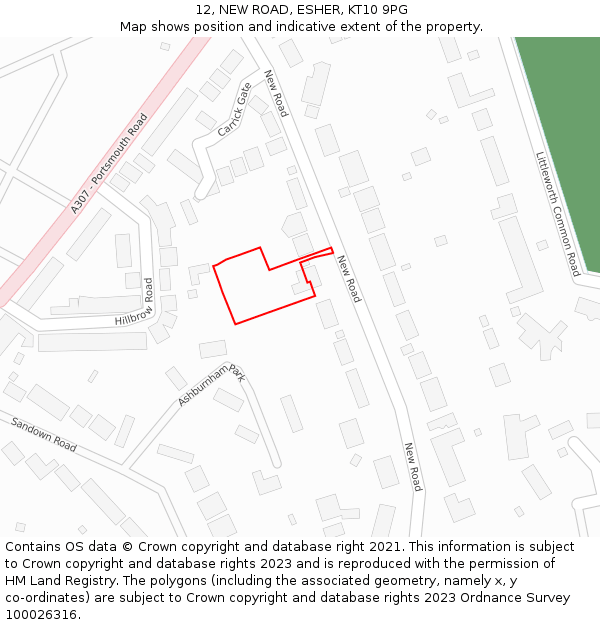 12, NEW ROAD, ESHER, KT10 9PG: Location map and indicative extent of plot