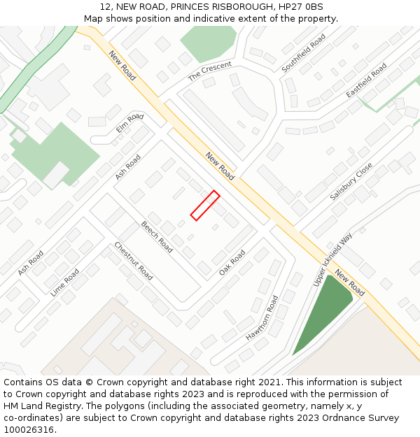 12, NEW ROAD, PRINCES RISBOROUGH, HP27 0BS: Location map and indicative extent of plot