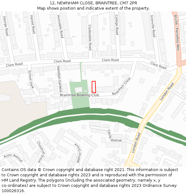 12, NEWNHAM CLOSE, BRAINTREE, CM7 2PR: Location map and indicative extent of plot