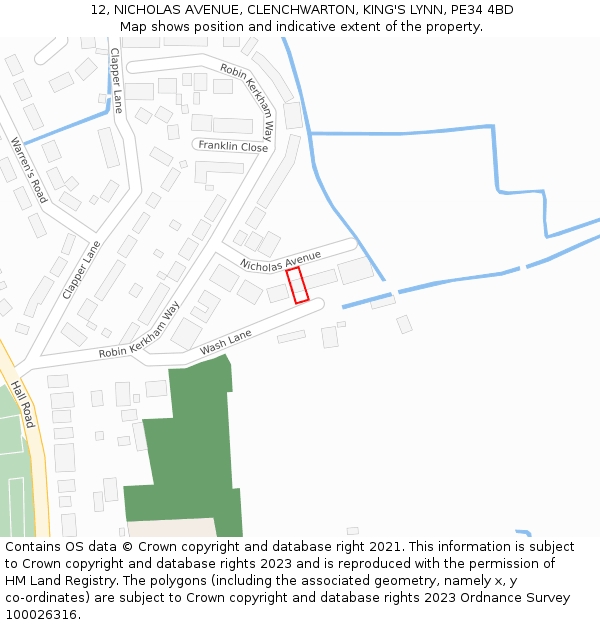 12, NICHOLAS AVENUE, CLENCHWARTON, KING'S LYNN, PE34 4BD: Location map and indicative extent of plot