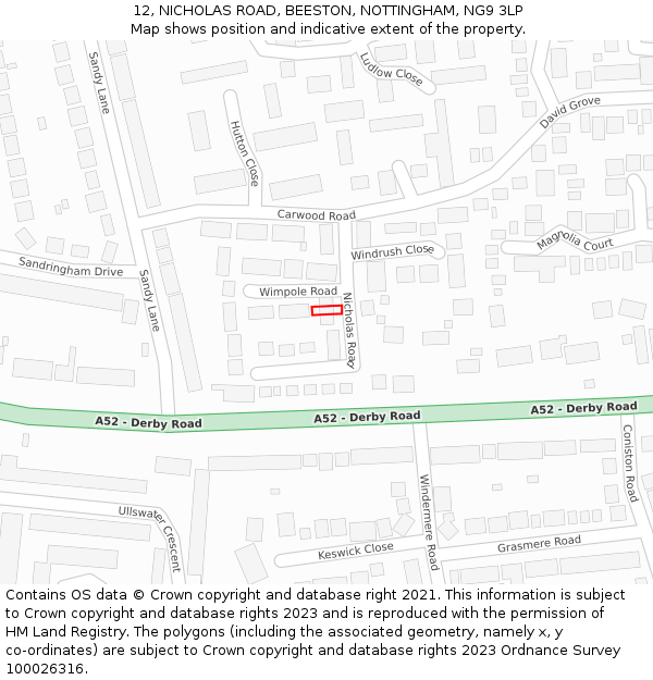 12, NICHOLAS ROAD, BEESTON, NOTTINGHAM, NG9 3LP: Location map and indicative extent of plot