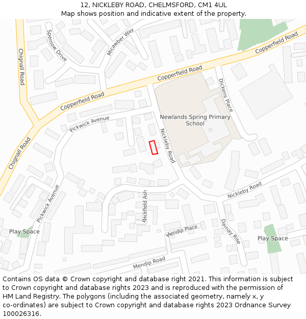 12, NICKLEBY ROAD, CHELMSFORD, CM1 4UL: Location map and indicative extent of plot