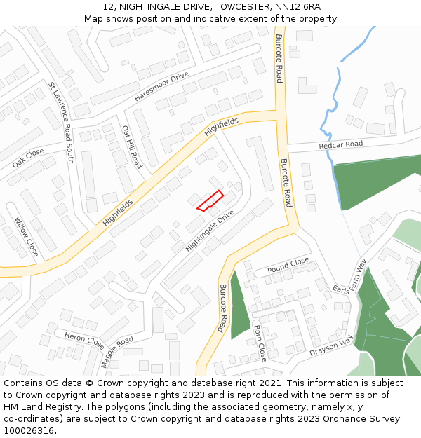 12, NIGHTINGALE DRIVE, TOWCESTER, NN12 6RA: Location map and indicative extent of plot