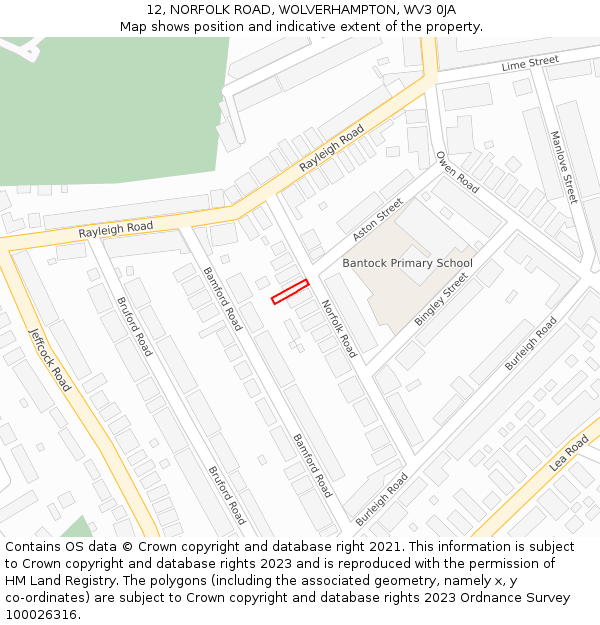 12, NORFOLK ROAD, WOLVERHAMPTON, WV3 0JA: Location map and indicative extent of plot
