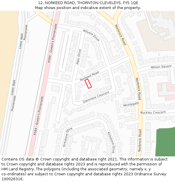 12, NORKEED ROAD, THORNTON-CLEVELEYS, FY5 1QE: Location map and indicative extent of plot